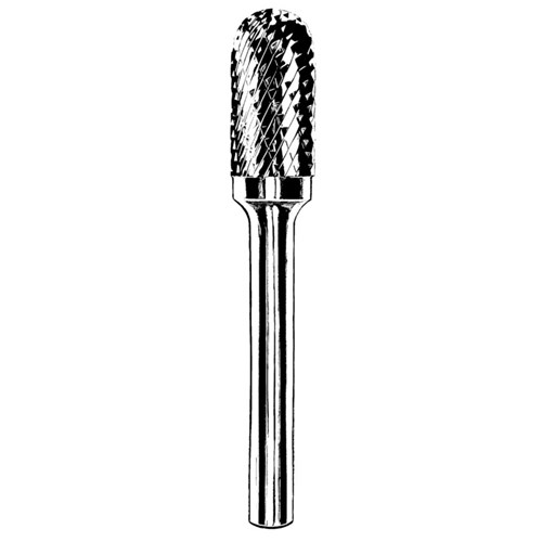 Carbide Burr, 1/8" (3 mm) Dia., SC-42 D/C Burr, Cylinder-Radiused End, 9/16" Flute L, 1/8" Shank