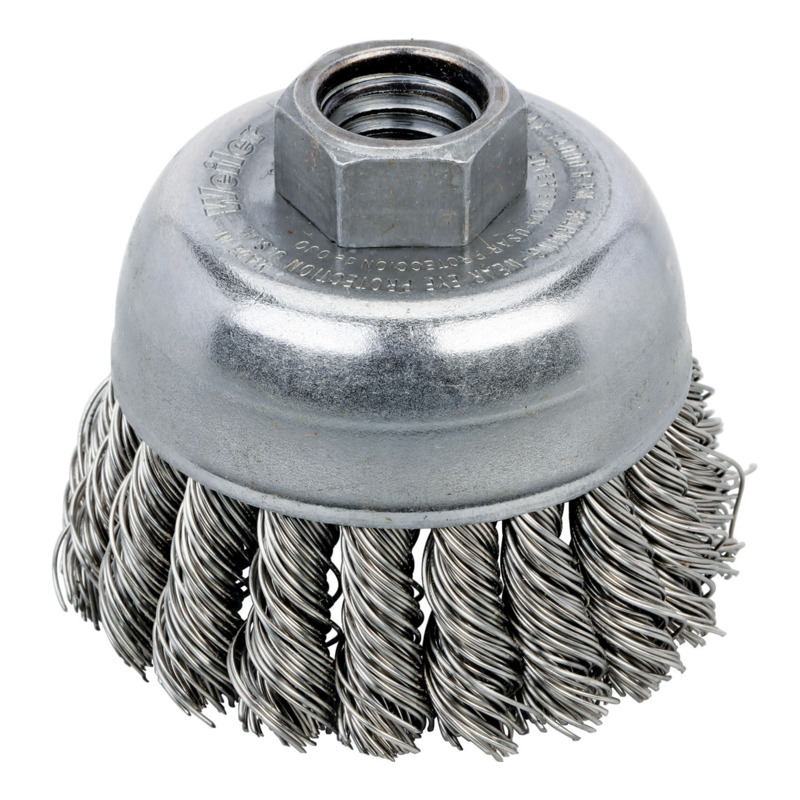 Knot Wire Cup Brush 2-3/4" (70 mm) Dia. x .020 x 5/8"-11 UNC AH Stainless Steel